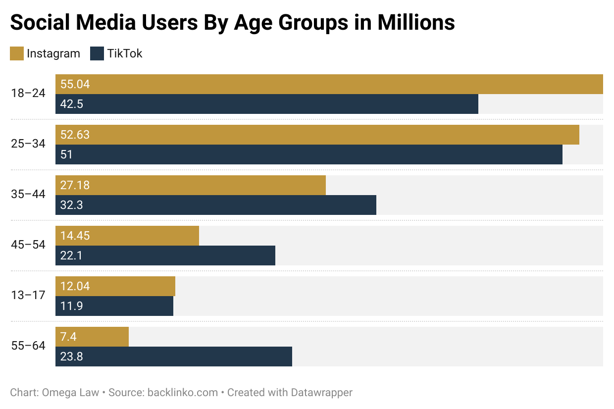 Social Media Users by Age Groups in Millions