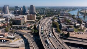 Afternoon,Aerial,View,Of,The,Downtown,Skyline,Of,Sacramento,,California,