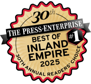 Graphic of an award ribbon reading, in part, “Best of Inland Empire 2025,” which included several awards for Omega Law Group.